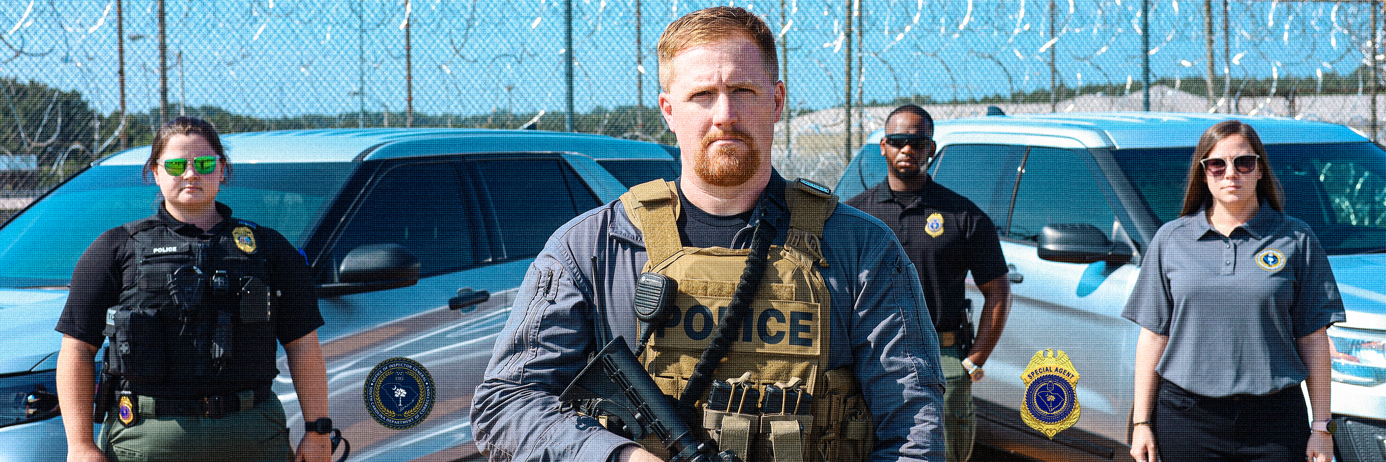 Police Officers posed with Tactical Tools